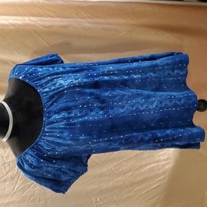 Shannon Ford NY Blue Sequin Scoop Neck Puff Sleeve Blouse 1X